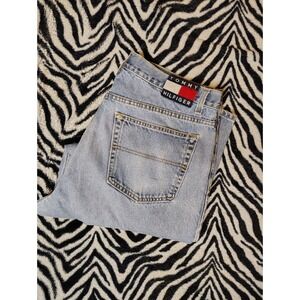 Vintage‎ Tommy Hilfiger Jeans Mens 40x30 Blue Denim Baggy Y2K Flag Tapered Light